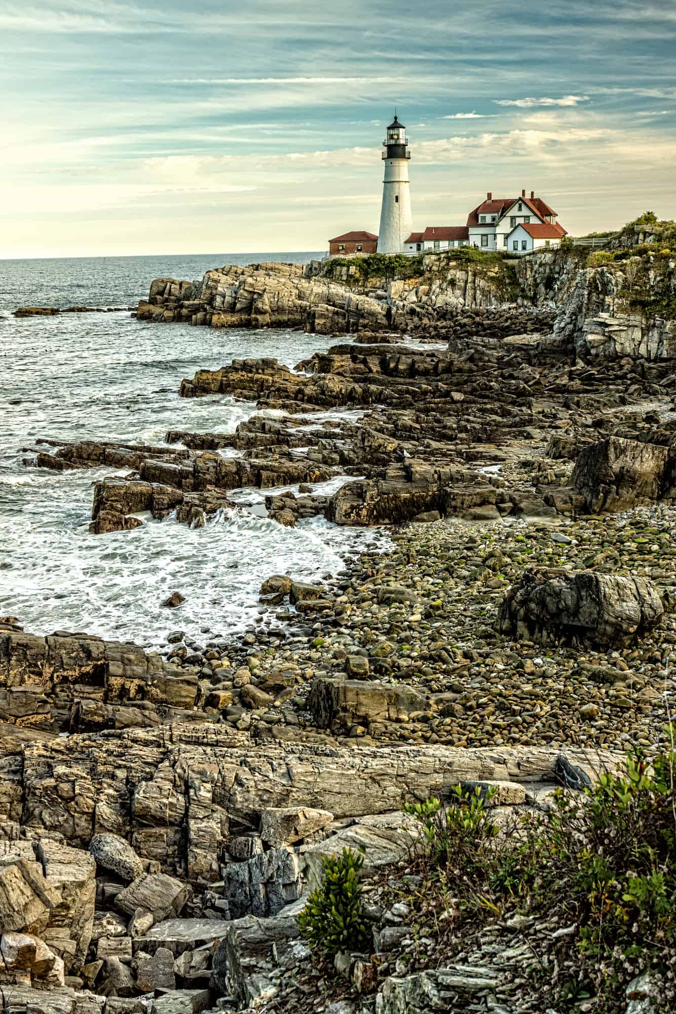 View of the landmark Portland head lighthouse in Maine.